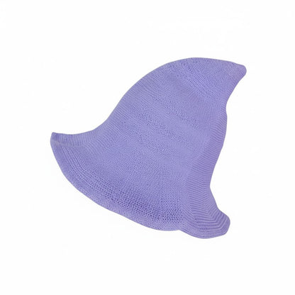 Lavender Purple Knit Pointy Witch Hat Soft Textured Wide Brim Accessory