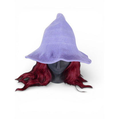 Lavender Purple Knit Pointy Witch Hat Soft Textured Wide Brim Accessory