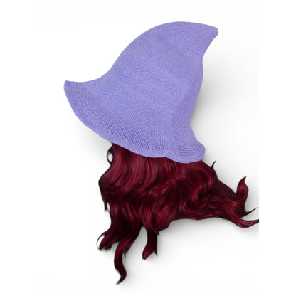 Lavender Purple Knit Pointy Witch Hat Soft Textured Wide Brim Accessory