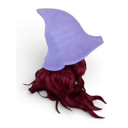 Lavender Purple Knit Pointy Witch Hat Soft Textured Wide Brim Accessory