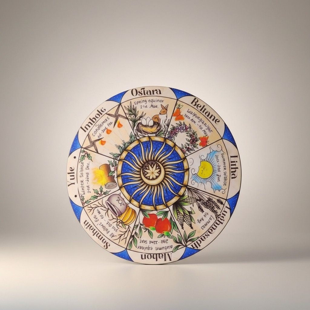 Wheel Of The Year Pagan Calendar Wall Art 12" Wooden Plaque With Vibrant Seasonal Designs For Home Decor