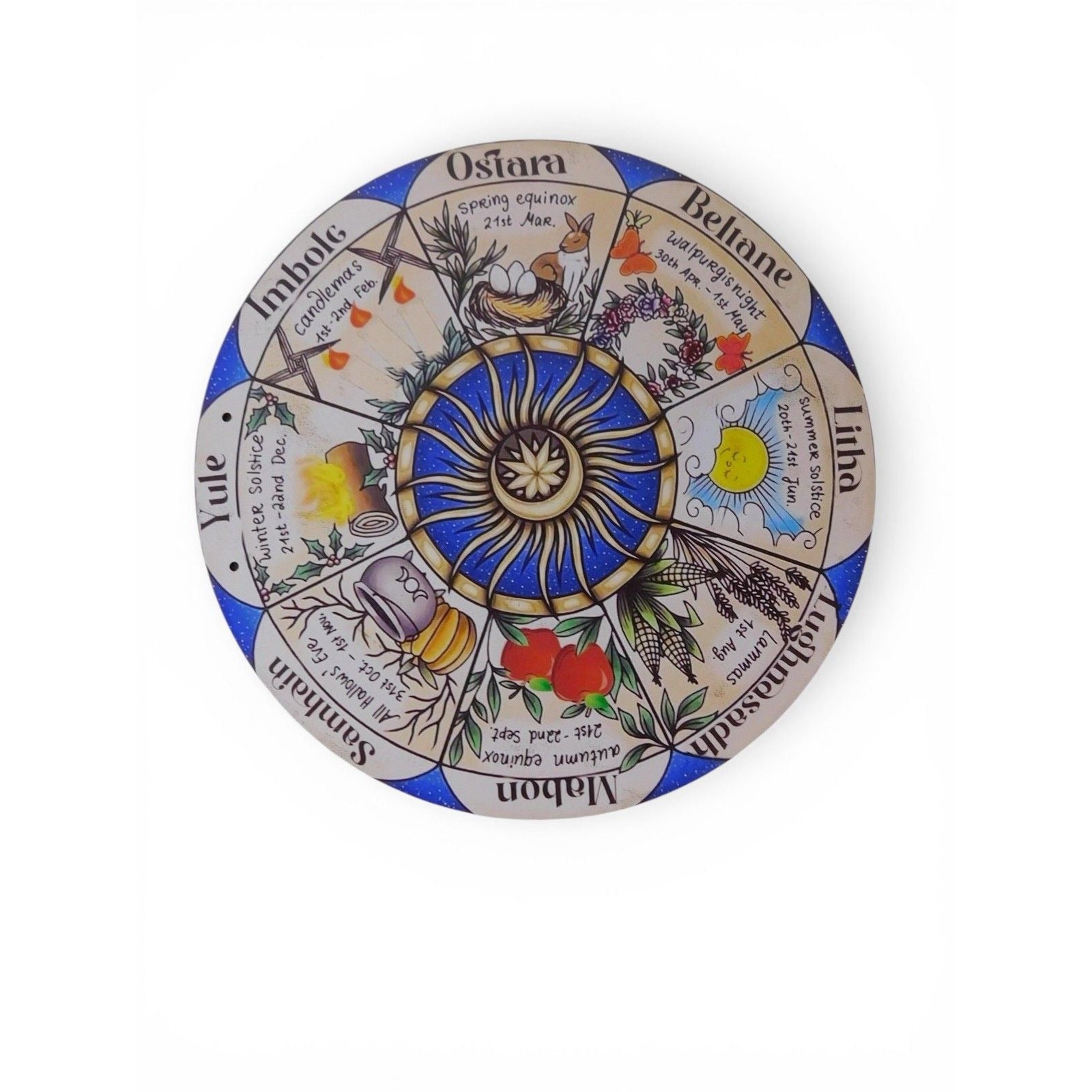 Wheel Of The Year Pagan Calendar Wall Art 12" Wooden Plaque With Vibrant Seasonal Designs For Home Decor