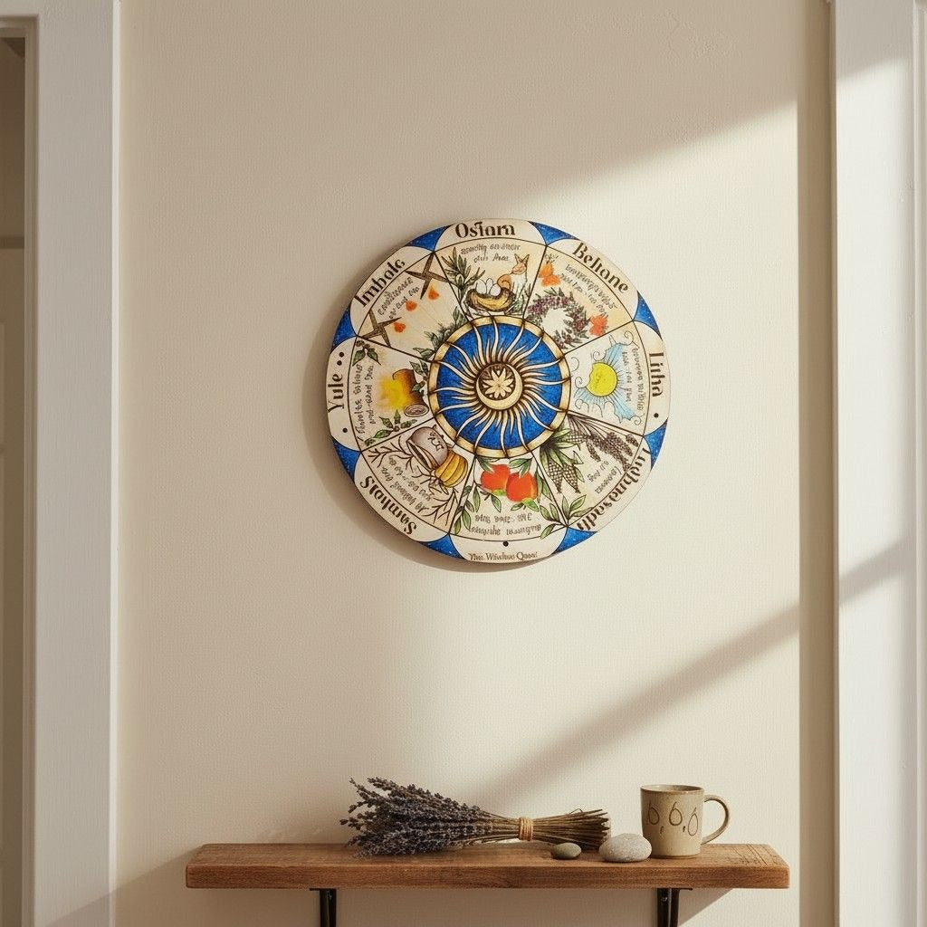 Wheel Of The Year Pagan Calendar Wall Art 12" Wooden Plaque With Vibrant Seasonal Designs For Home Decor