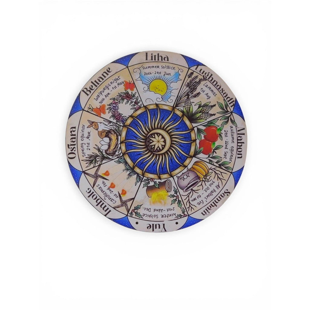 Wheel Of The Year Pagan Calendar Wall Art 12" Wooden Plaque With Vibrant Seasonal Designs For Home Decor