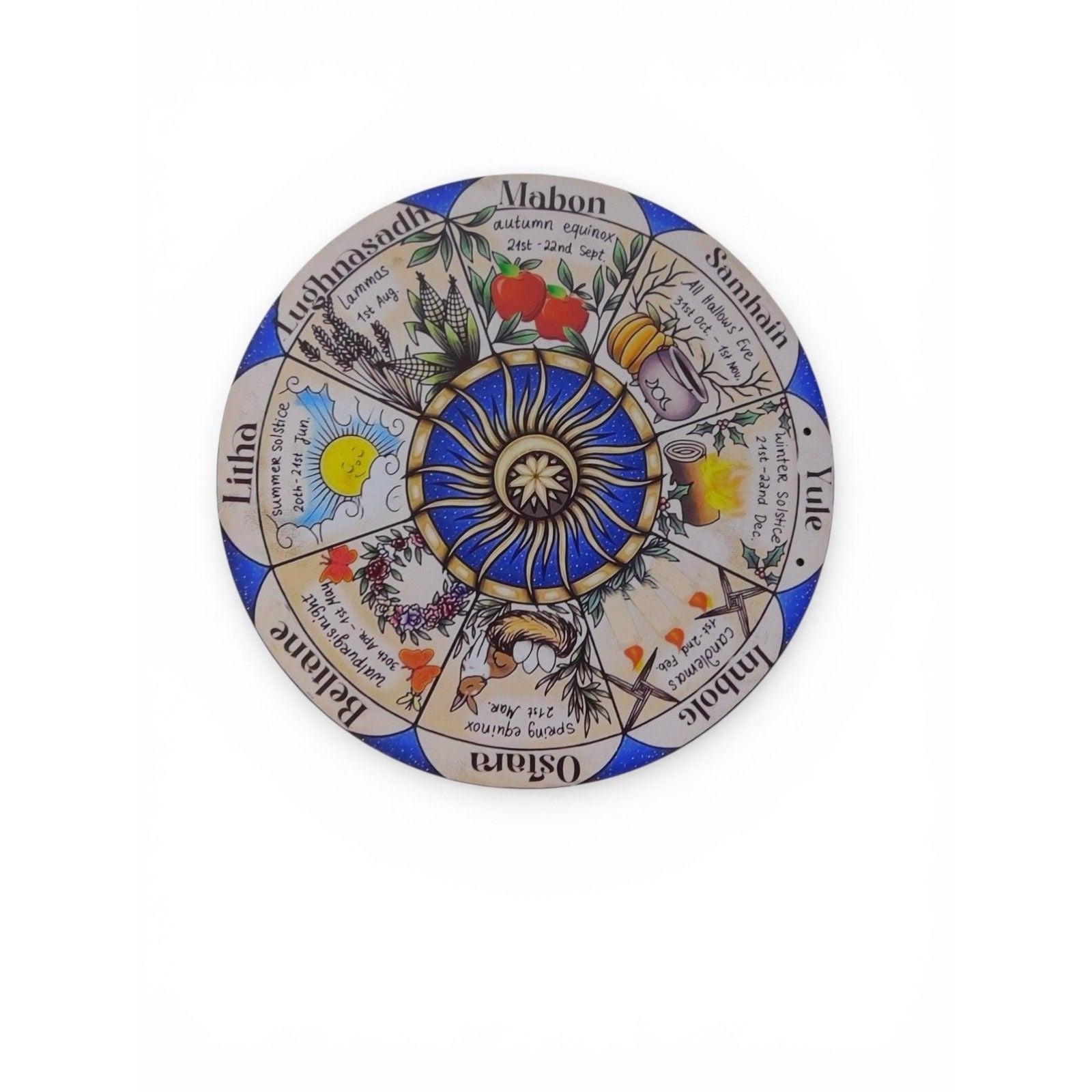 Wheel Of The Year Pagan Calendar Wall Art 12" Wooden Plaque With Vibrant Seasonal Designs For Home Decor