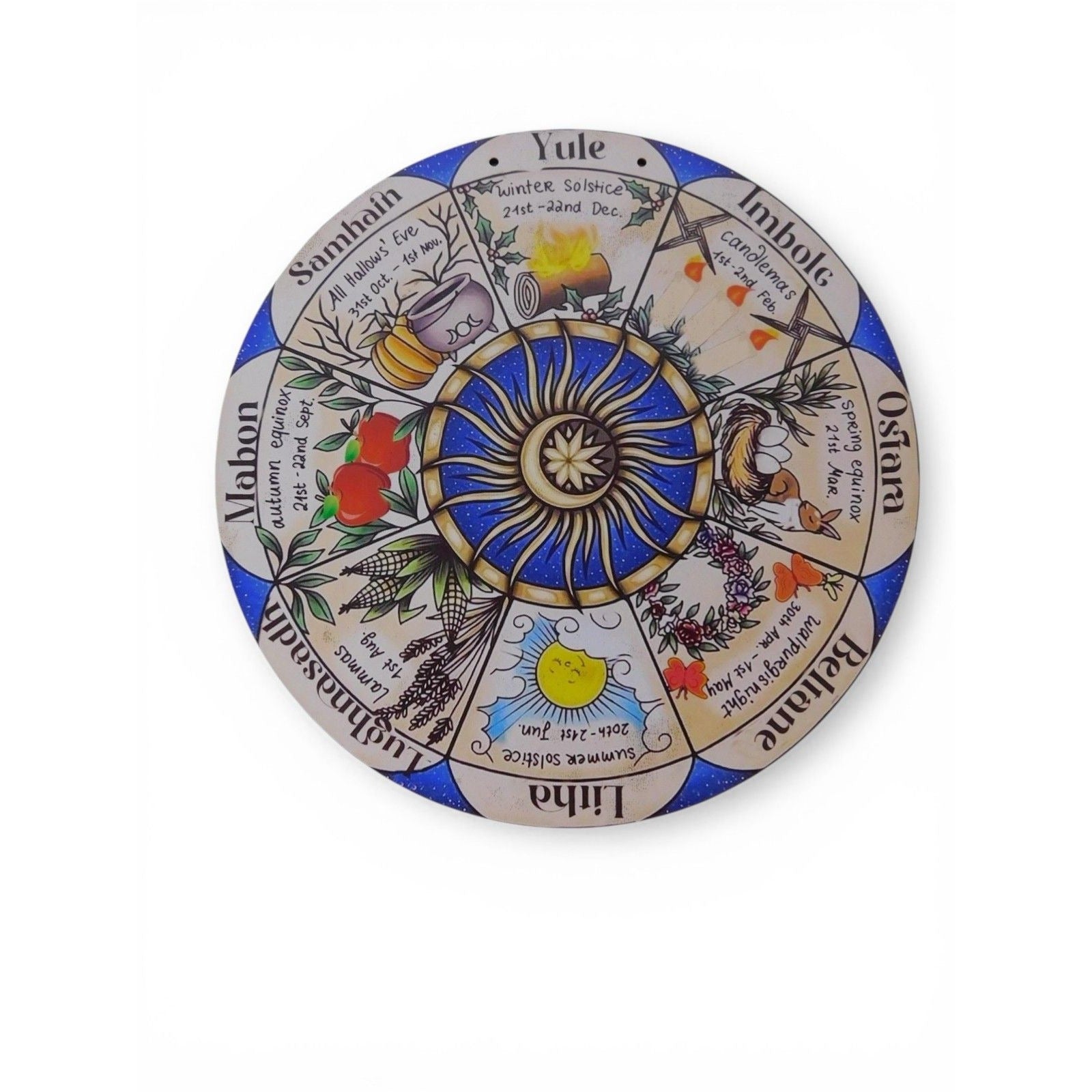 Wheel Of The Year Pagan Calendar Wall Art 12" Wooden Plaque With Vibrant Seasonal Designs For Home Decor