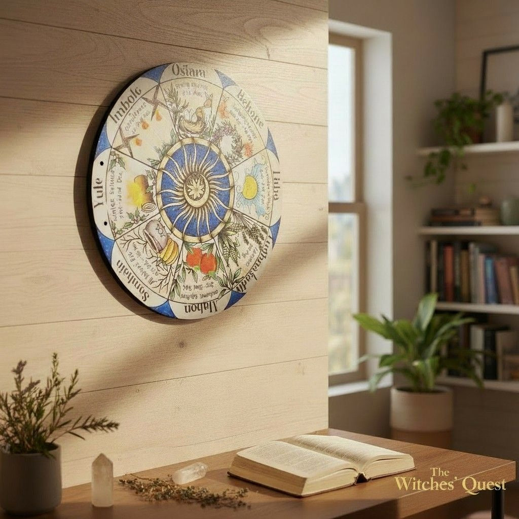 Wheel Of The Year Pagan Calendar Wall Art 12" Wooden Plaque With Vibrant Seasonal Designs For Home Decor