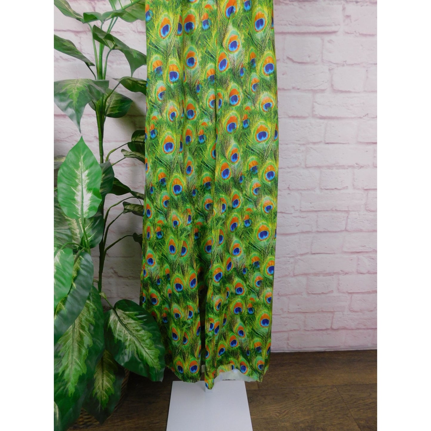 Peacock Feather Print Jumpsuit XS, Boho Festival Style, Adjustable Straps