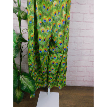 Peacock Feather Print Jumpsuit XS, Boho Festival Style, Adjustable Straps