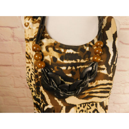 Animal Print Maxi Dress With Beaded Necklace By Lennie For Nina Leonard Size L