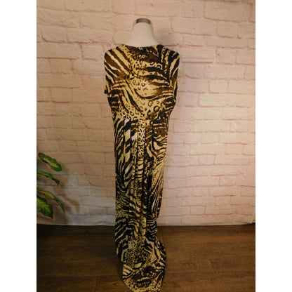 Animal Print Maxi Dress With Beaded Necklace By Lennie For Nina Leonard Size L