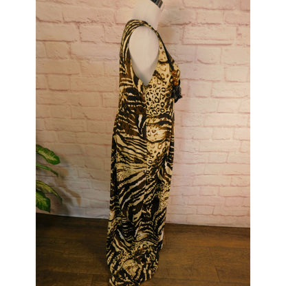 Animal Print Maxi Dress With Beaded Necklace By Lennie For Nina Leonard Size L