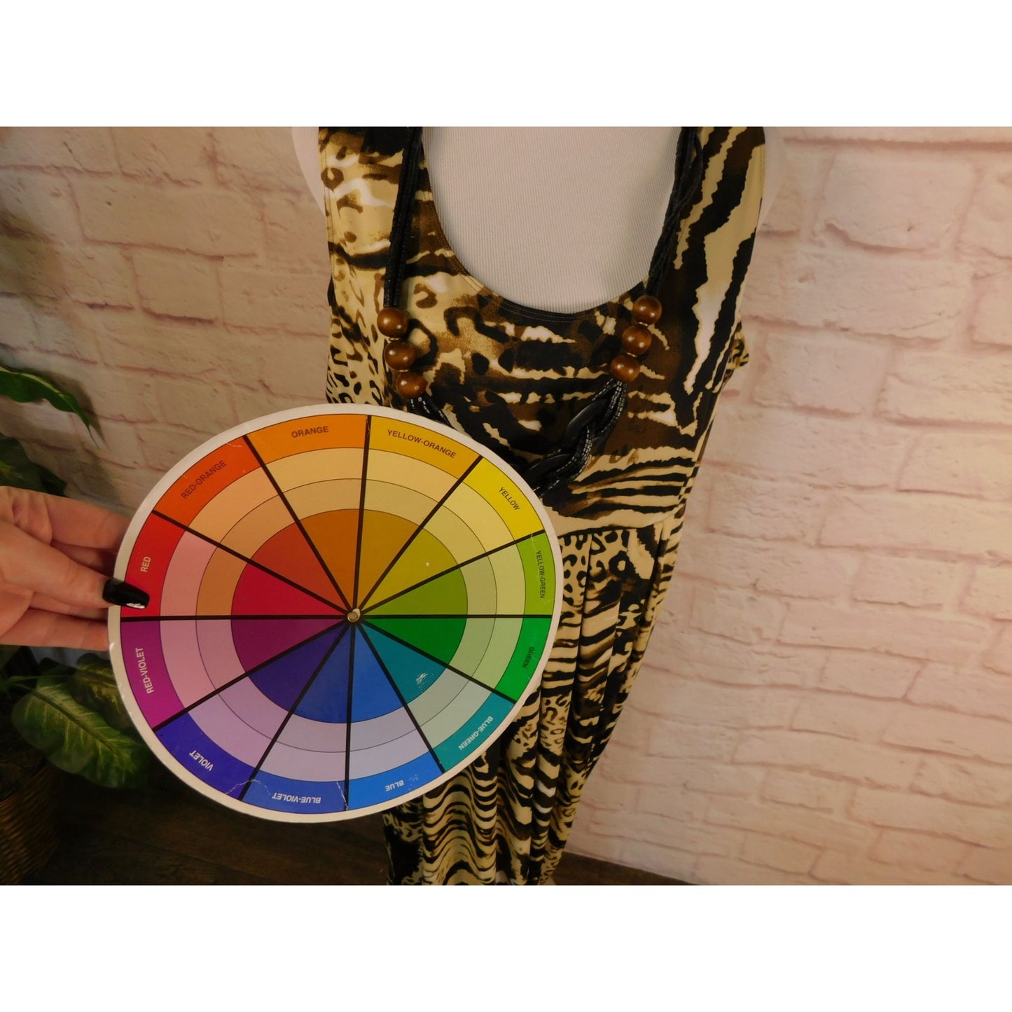 Animal Print Maxi Dress With Beaded Necklace By Lennie For Nina Leonard Size L