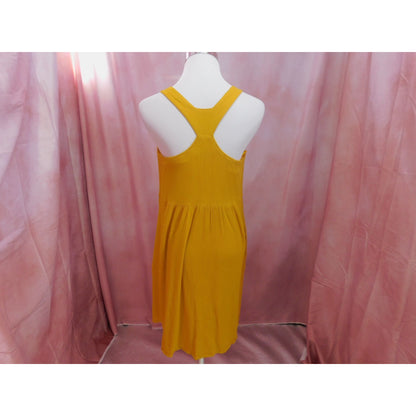 Cupio XS Mustard Yellow Boho Midi Dress Beaded Neckline Sleeveless