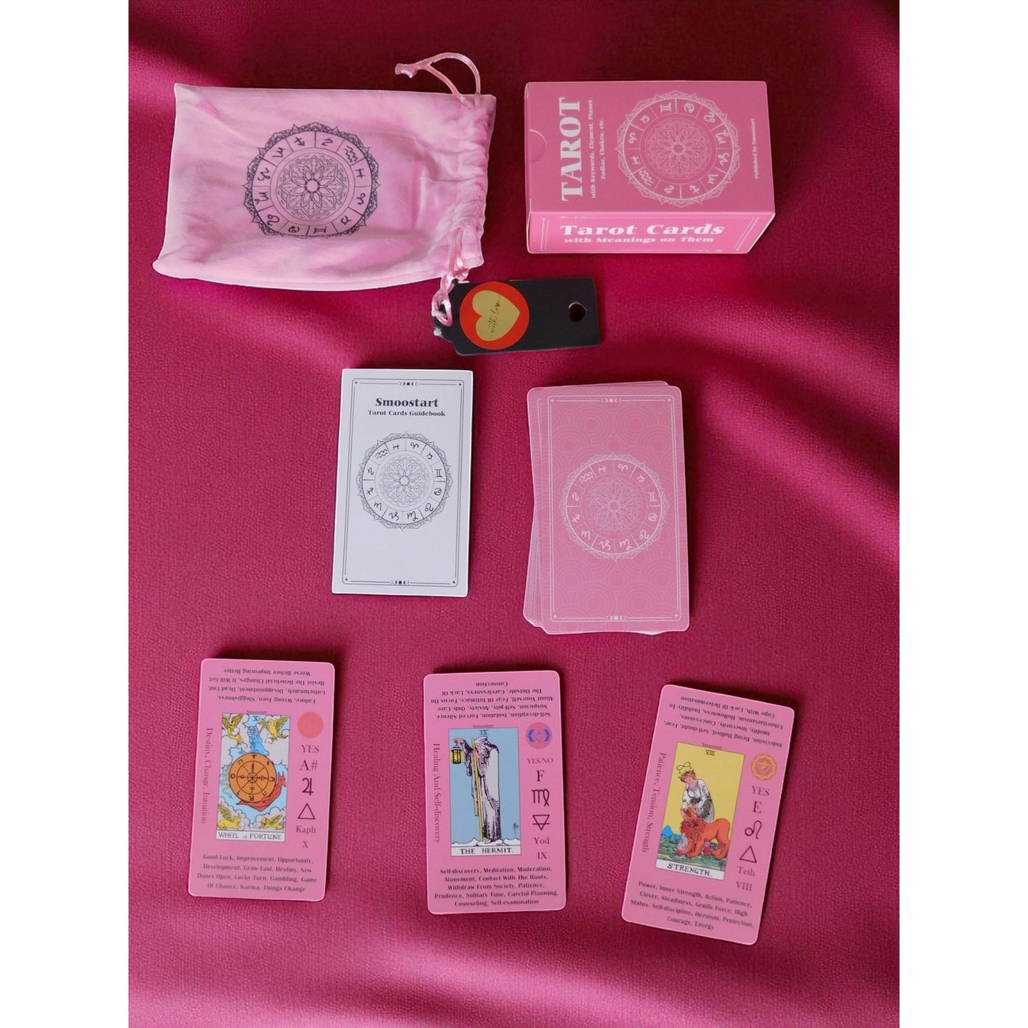 Smoostart Pink Tarot Cards w/ Meanings Guidebook Zodiac Set