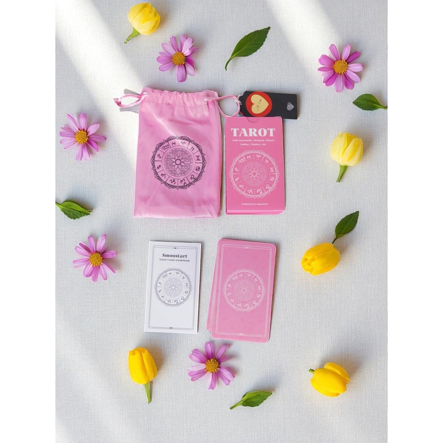Smoostart Pink Tarot Cards w/ Meanings Guidebook Zodiac Set