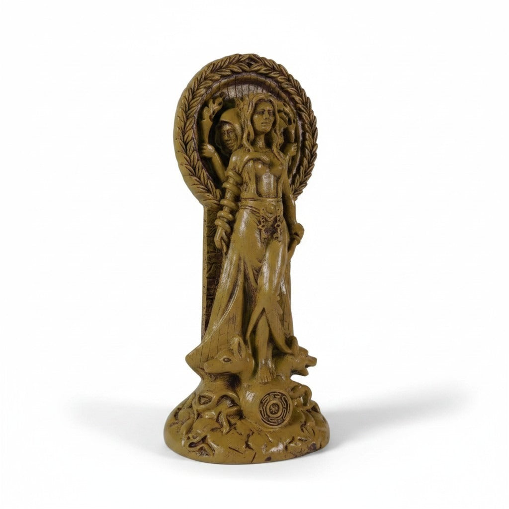 Hecate Goddess Statue Resin Triple Form Wiccan Pagan Altar Decor Gold Tone