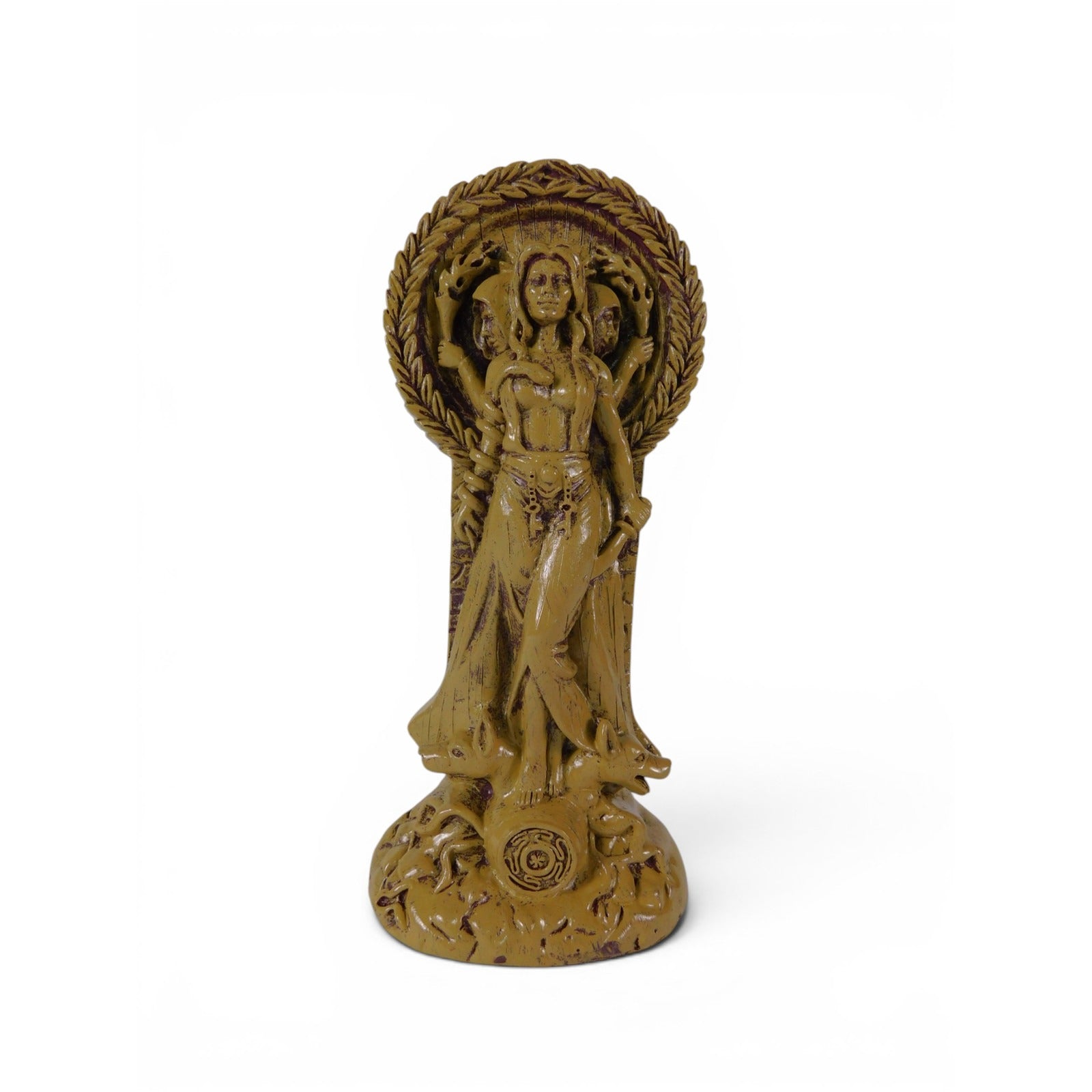 Hecate Goddess Statue Resin Triple Form Wiccan Pagan Altar Decor Gold Tone