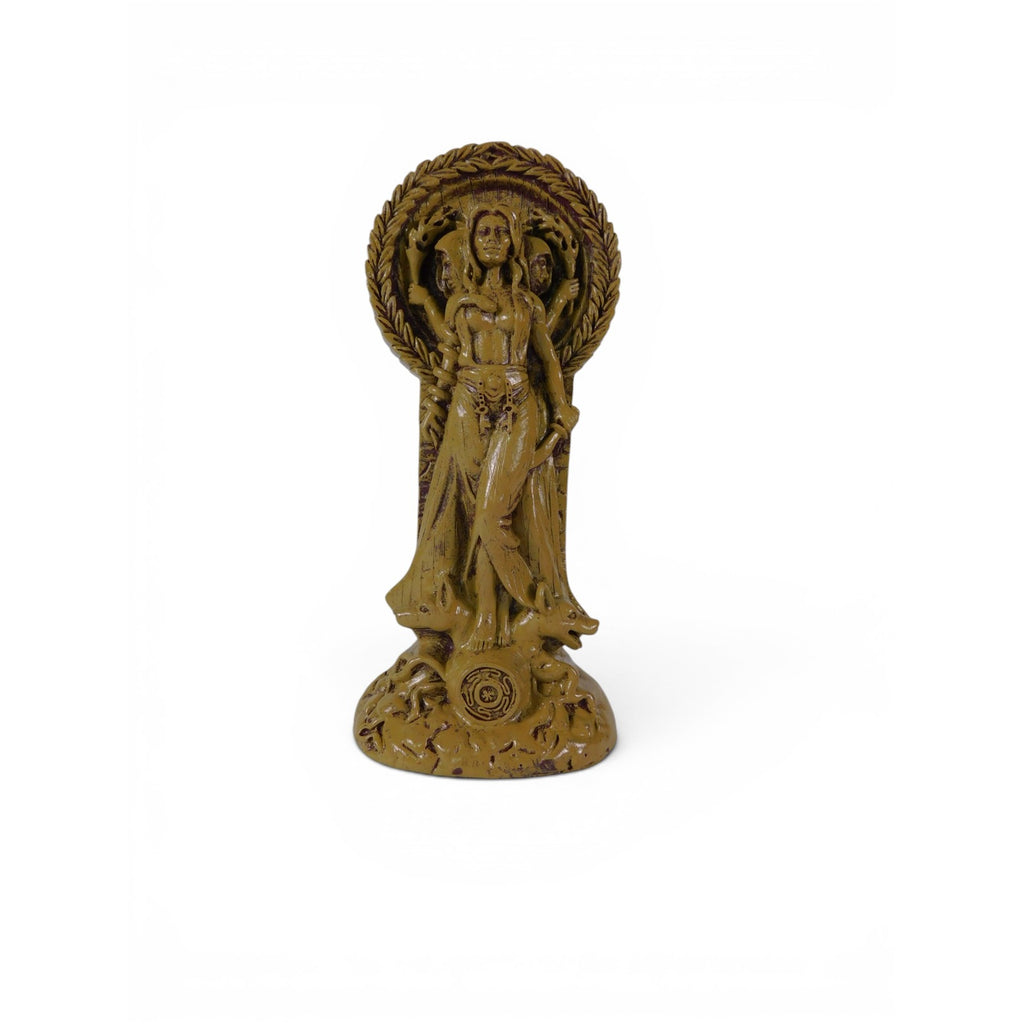 Hecate Goddess Statue Resin Triple Form Wiccan Pagan Altar Decor Gold Tone