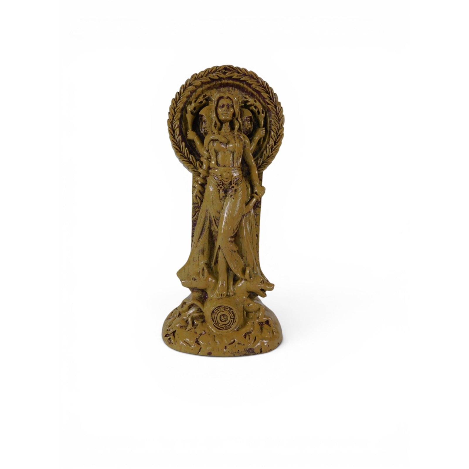 Hecate Goddess Statue Resin Triple Form Wiccan Pagan Altar Decor Gold Tone