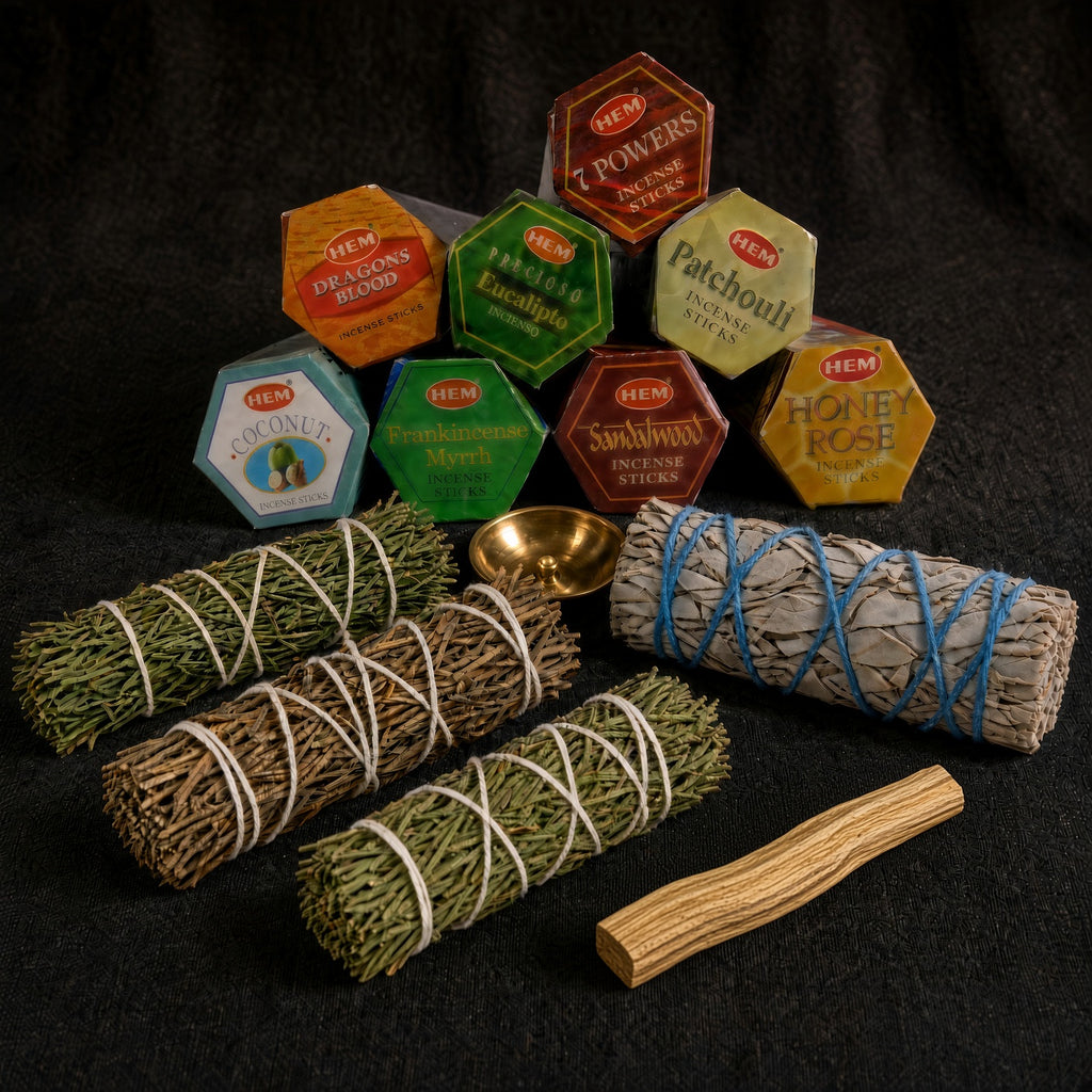 Seven African Powers Incense & Cleansing Bundle 8 HEM Boxes plus Sage, Cedar, Rosemary, Juniper & Palo Santo