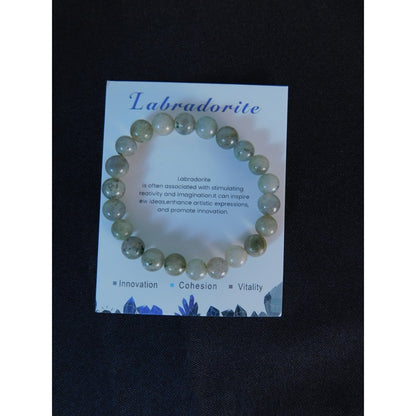 Labradorite Bead Bracelet Natural Crystal Stone Stretch Unisex Healing Jewelry G