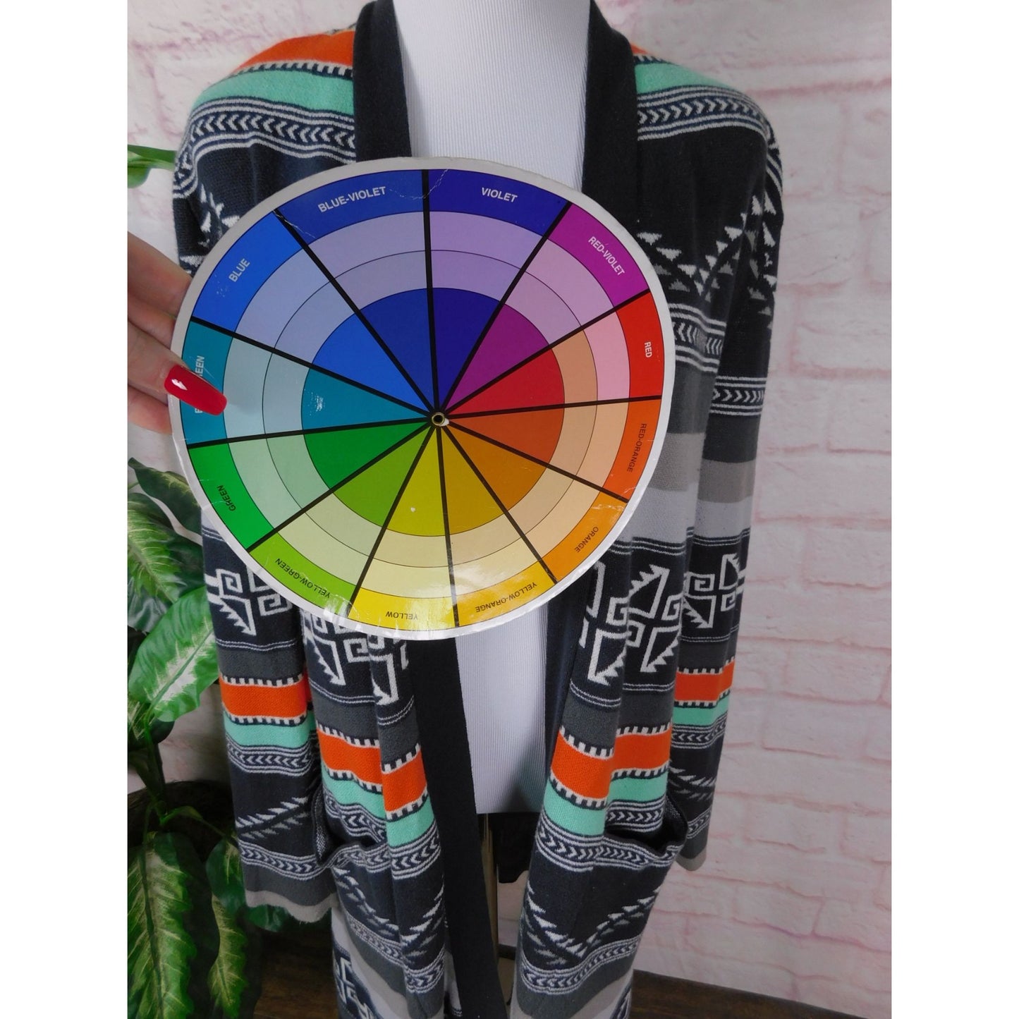 Billabong Knit Cardigan Boho Aztec Southwestern Open Front M