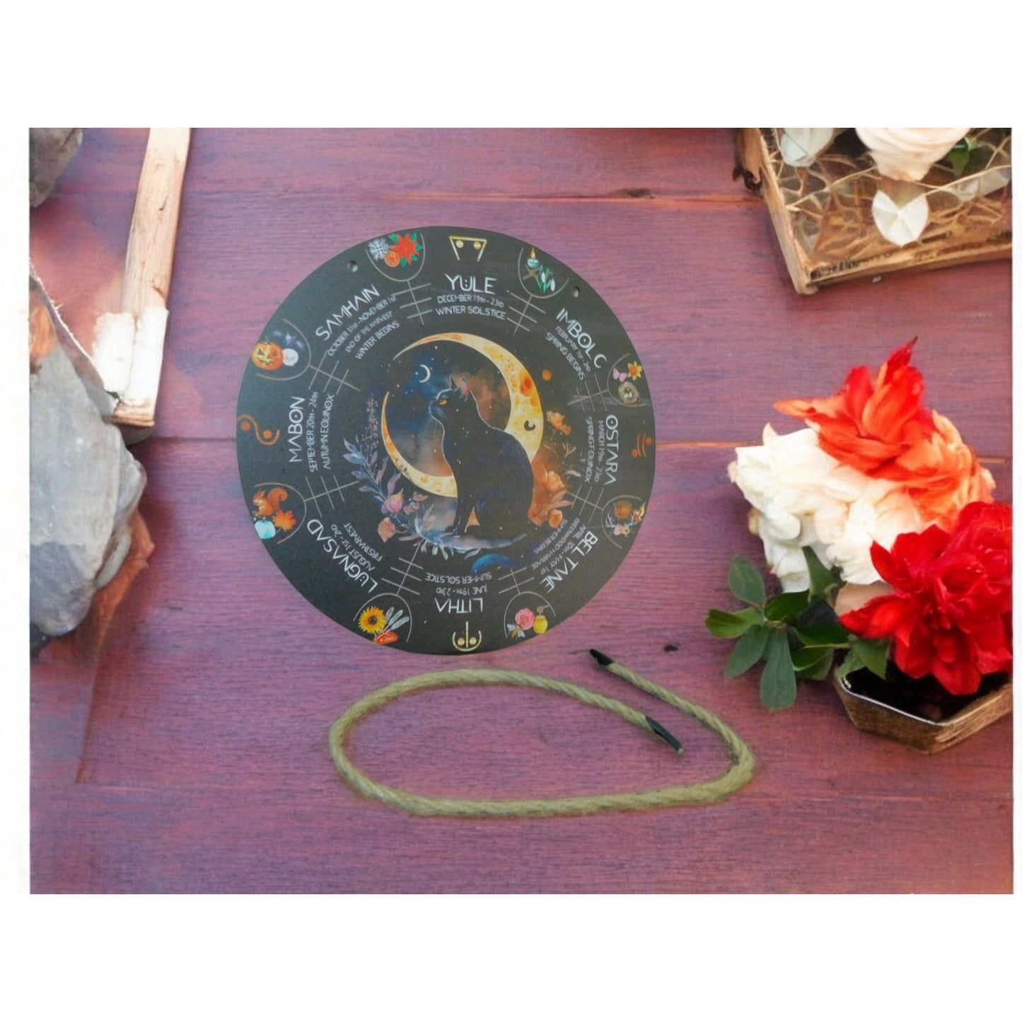 Wheel of the Year Wall Art 8" Black Cat Pagan Wiccan Decor Witchcraft