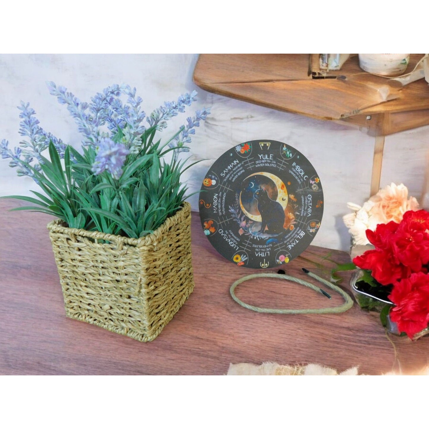 Wheel of the Year Wall Art 8" Black Cat Pagan Wiccan Decor Witchcraft