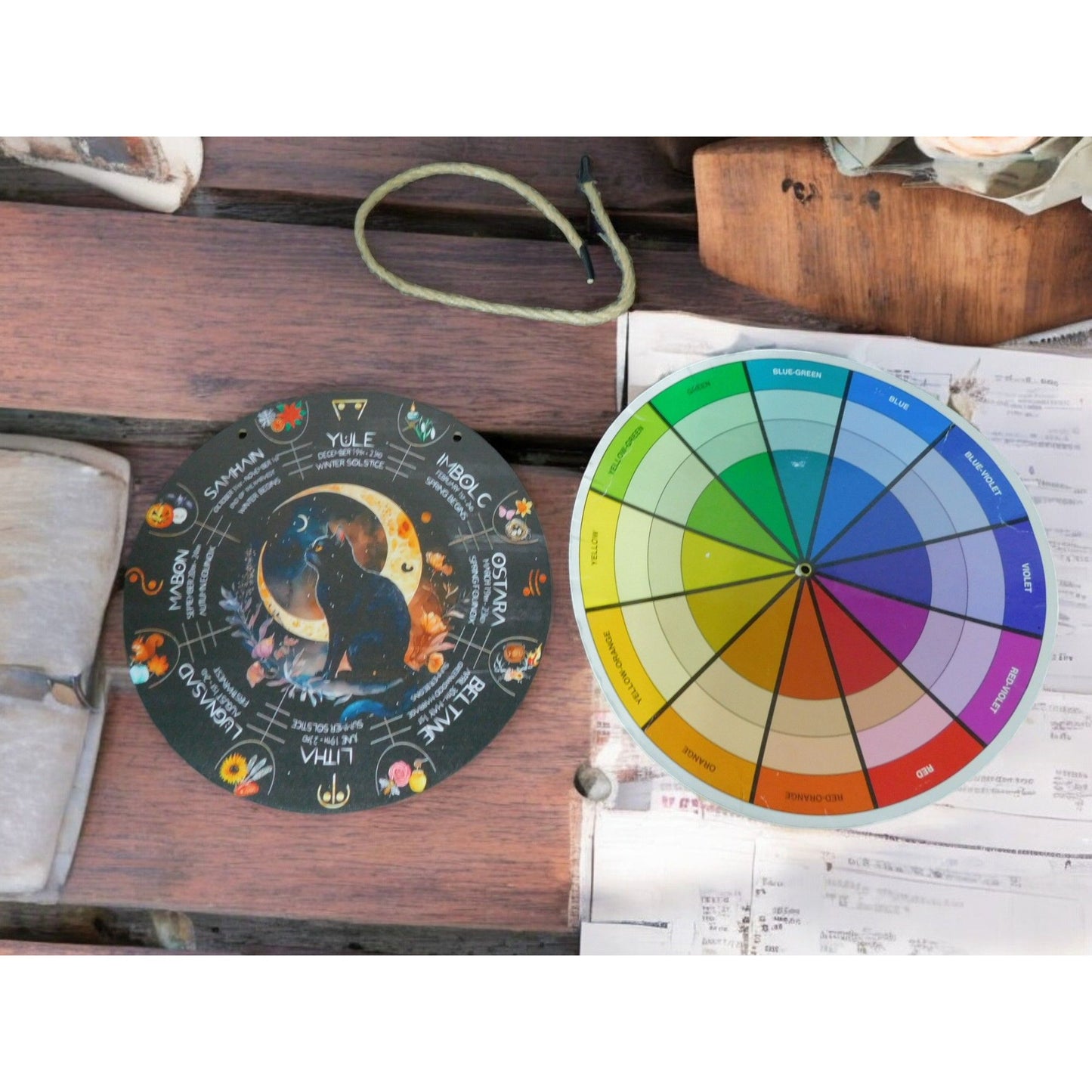 Wheel of the Year Wall Art 8" Black Cat Pagan Wiccan Decor Witchcraft