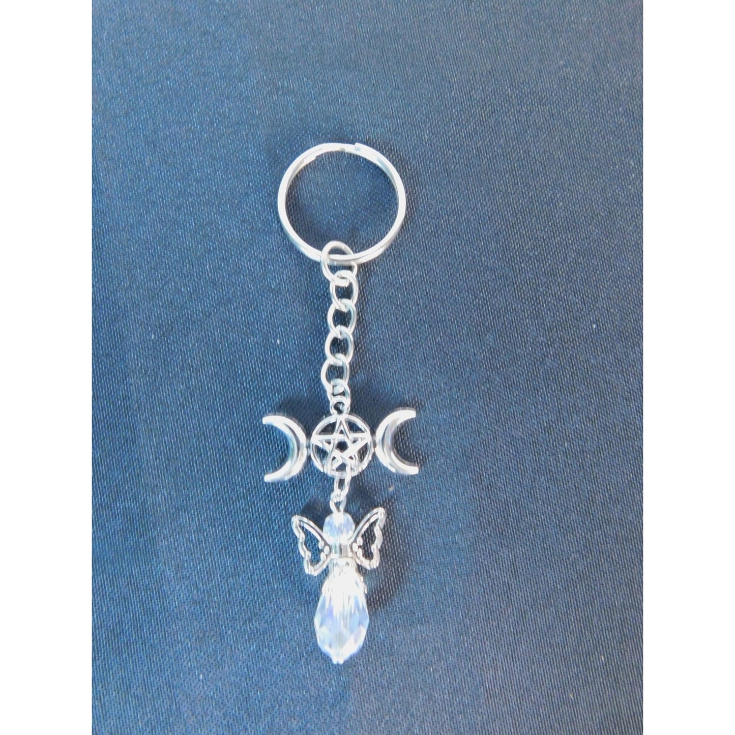 Triple Moon Pentacle Angel Keychain 4.5" - New - Witchcore Ethereal