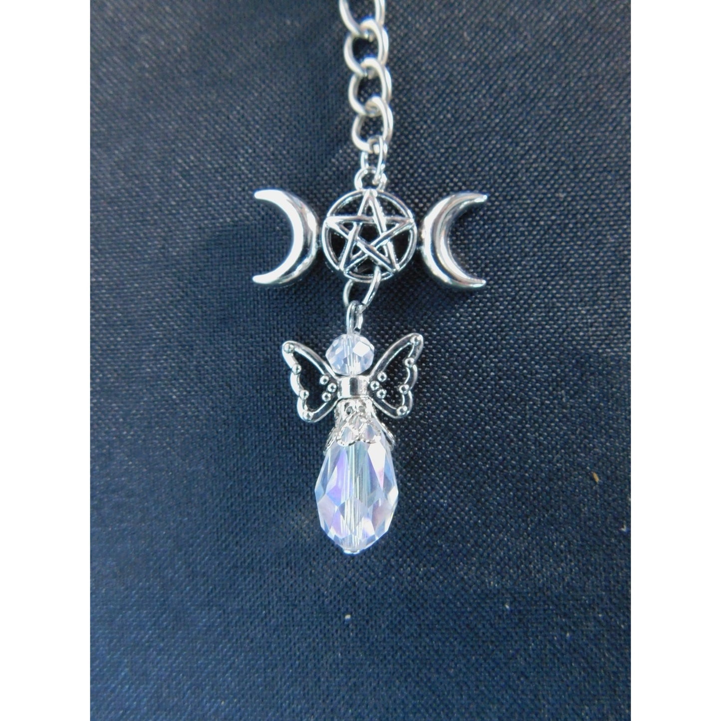 Triple Moon Pentacle Angel Keychain 4.5" - New - Witchcore Ethereal
