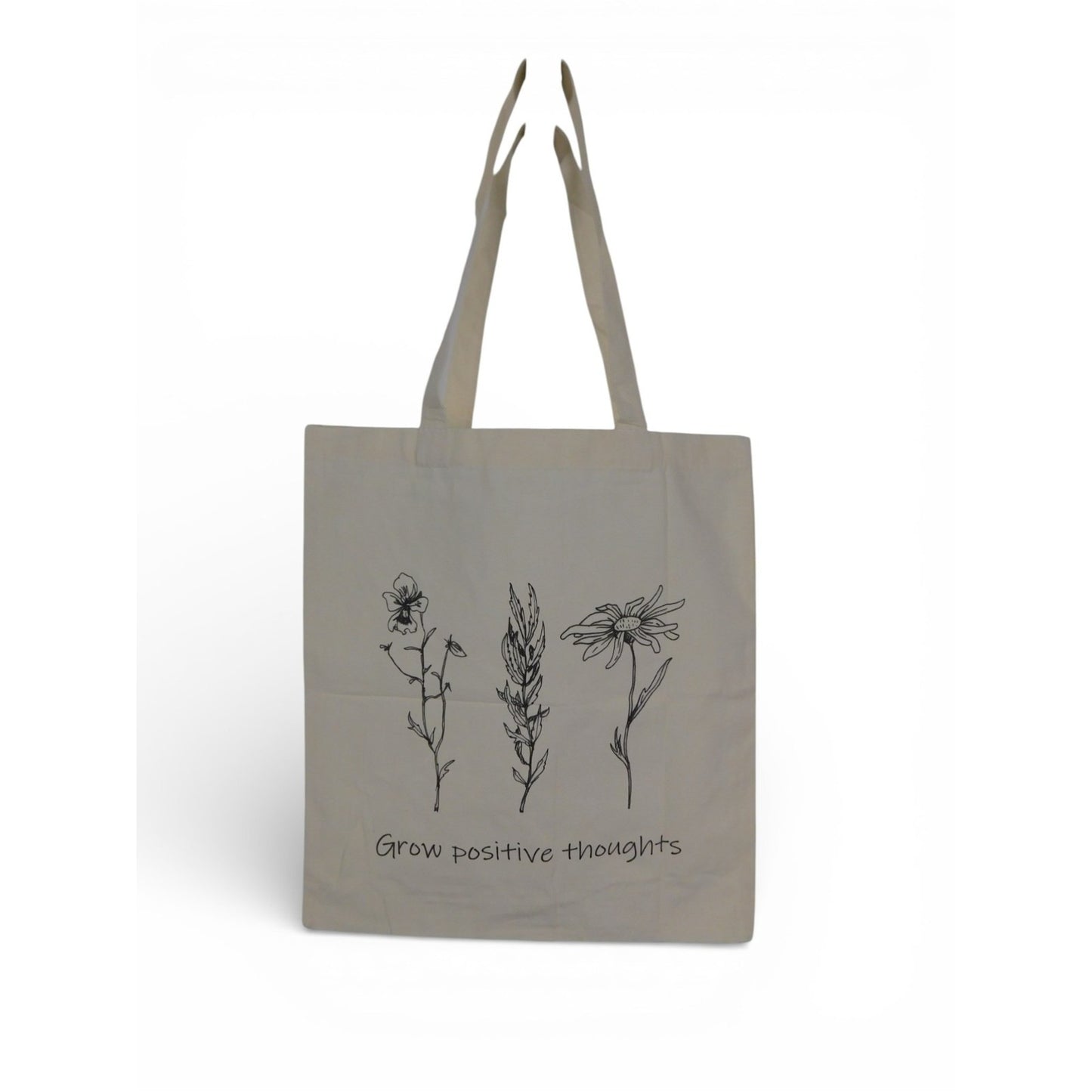 Tote Bag Womens Large Beige Canvas Floral Grow Positive Thoughts Reusable