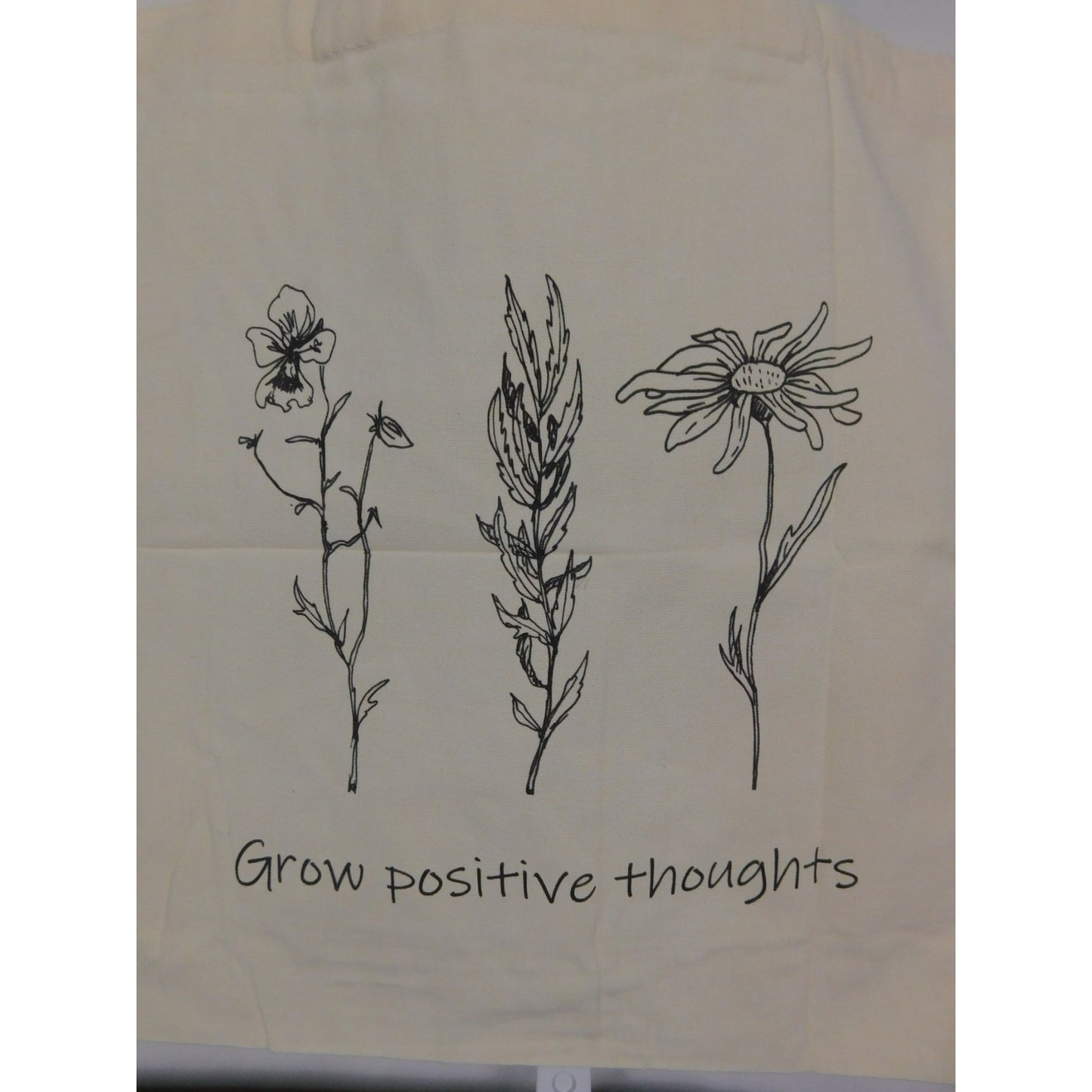 Tote Bag Womens Large Beige Canvas Floral Grow Positive Thoughts Reusable