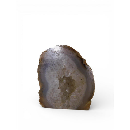 Vtg Grey Agate Geode Standing Stone Polished Druzy Crystal Altar Decor 0.38lbs