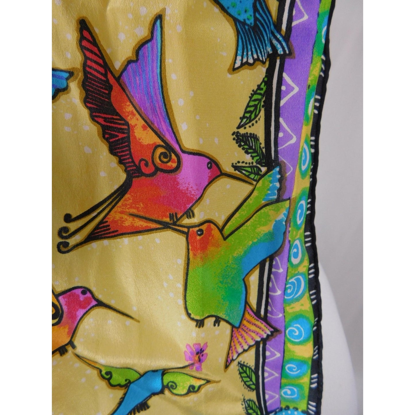 Yellow Hummingbird Print Silky Oblong Scarf Boho OS