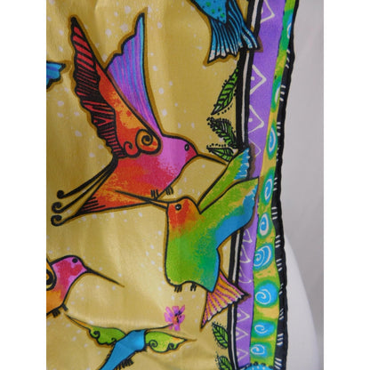 Yellow Hummingbird Print Silky Oblong Scarf Boho OS