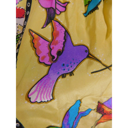 Yellow Hummingbird Print Silky Oblong Scarf Boho OS