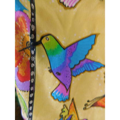 Yellow Hummingbird Print Silky Oblong Scarf Boho OS