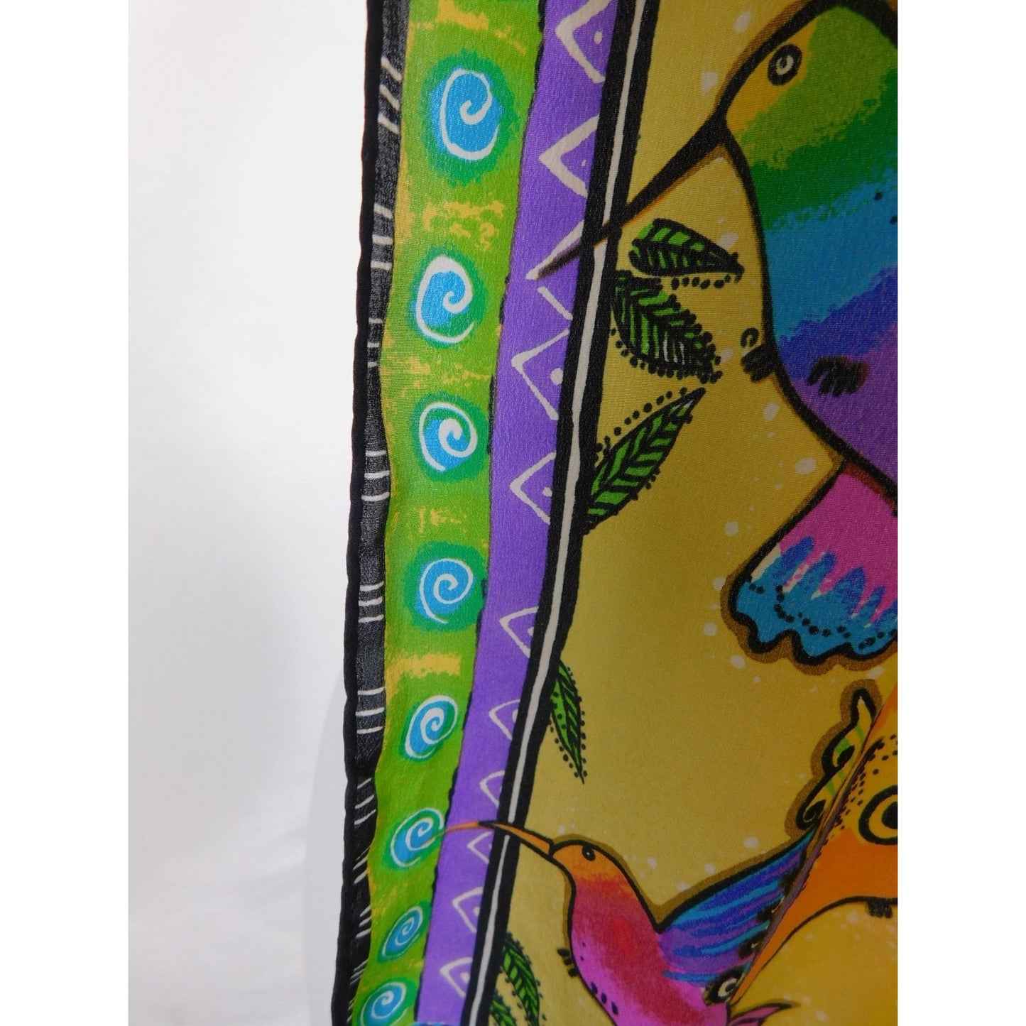 Yellow Hummingbird Print Silky Oblong Scarf Boho OS