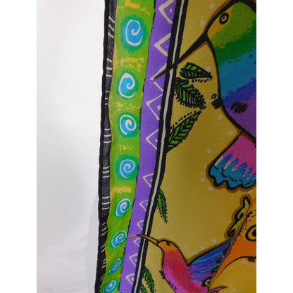 Yellow Hummingbird Print Silky Oblong Scarf Boho OS