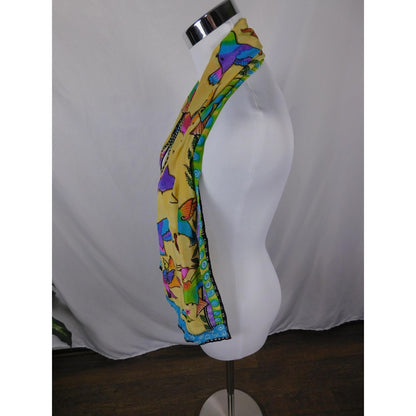 Yellow Hummingbird Print Silky Oblong Scarf Boho OS