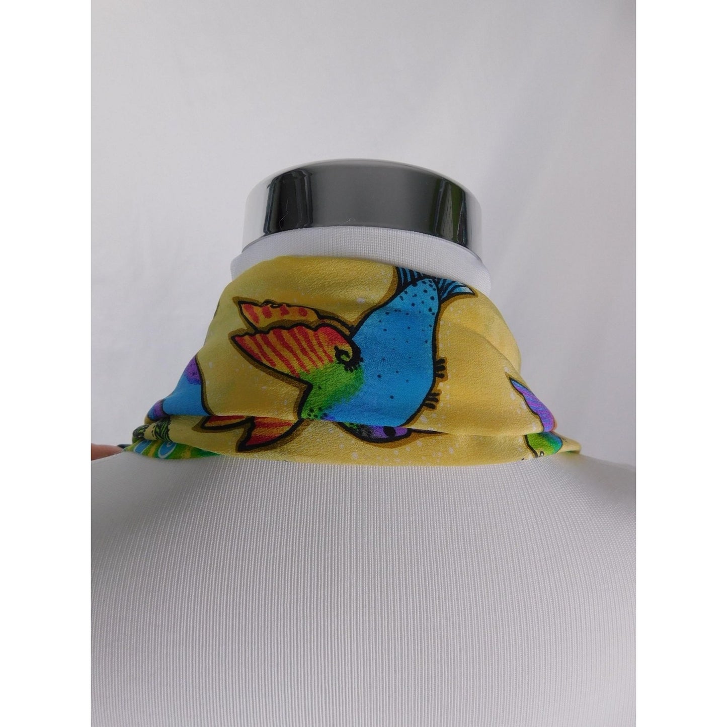 Yellow Hummingbird Print Silky Oblong Scarf Boho OS