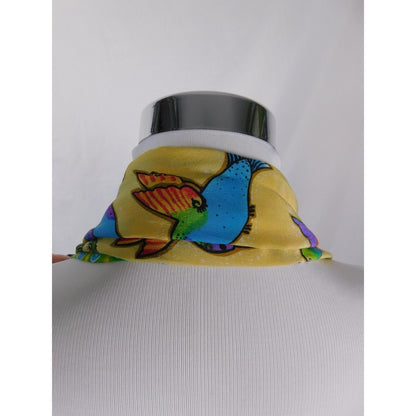 Yellow Hummingbird Print Silky Oblong Scarf Boho OS