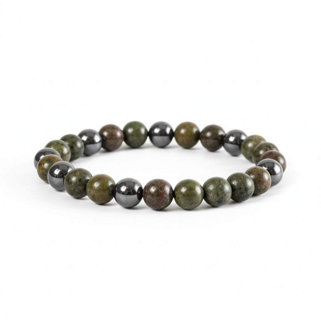 Natural Dragon Blood Jasper & Hematite Beaded Stretch Bracelet 8mm For Men & Women