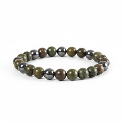Natural Dragon Blood Jasper & Hematite Beaded Stretch Bracelet 8mm For Men & Women