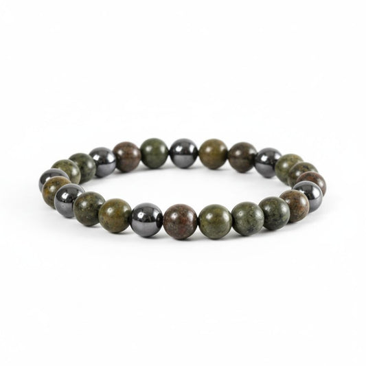 Natural Dragon Blood Jasper & Hematite Beaded Stretch Bracelet 8mm For Men & Women