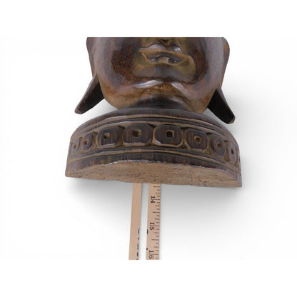 Vtg Carved Wood Buddha Head Statue Brown Gold Bust Buddhist Altar Decor Handmade