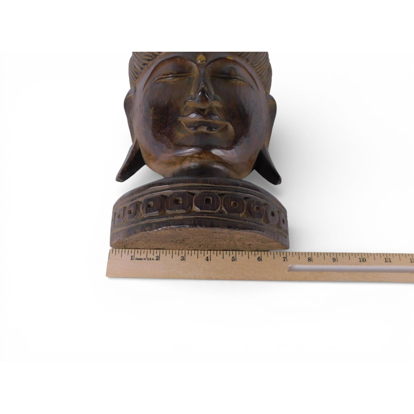 Vtg Carved Wood Buddha Head Statue Brown Gold Bust Buddhist Altar Decor Handmade