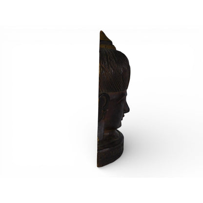 Vtg Carved Wood Buddha Head Statue Brown Gold Bust Buddhist Altar Decor Handmade